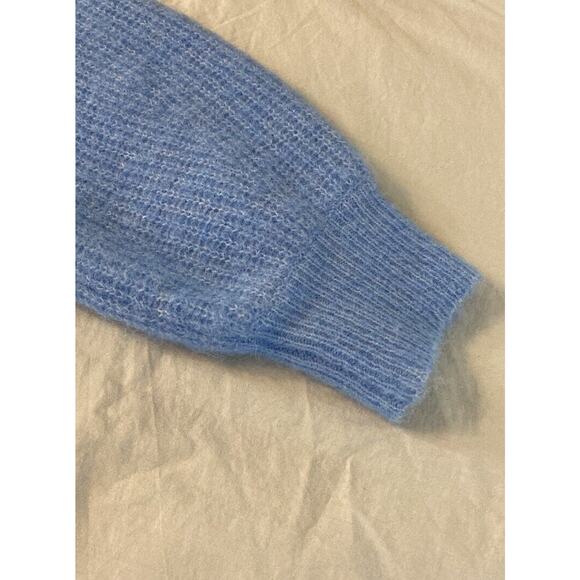 Ganni Callahan Alpaca and Wool Ribbed Knit Hooded Blue Pullover Sweater - Picture 9 of 9